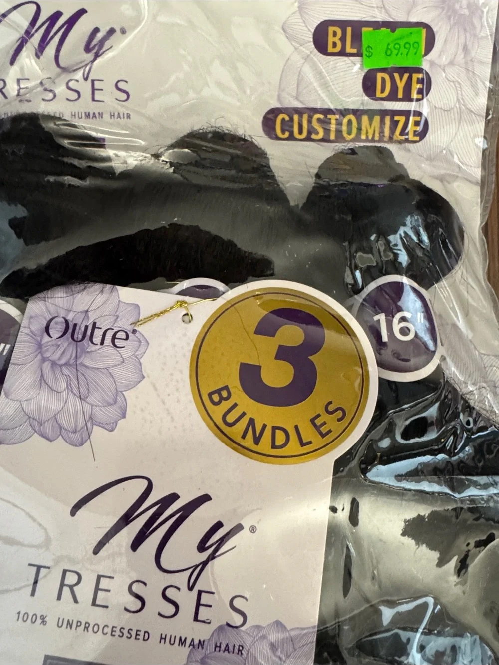 My Tresses Natural Black Straight Hair Bundles - 3-Pack (12
